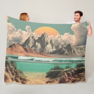 Couverture Polaire Paysage surréaliste d'océan et de montagnes avec d