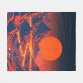 Couverture Polaire Paysage Synthwave avec Montagnes Neon (Devant (Horizontal))