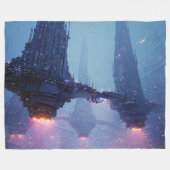 Couverture Polaire Paysage urbain futuriste avec des structures flott (Devant (Horizontal))
