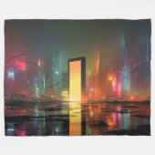 Couverture Polaire Paysage urbain futuriste avec reflets néon (Devant (Horizontal))