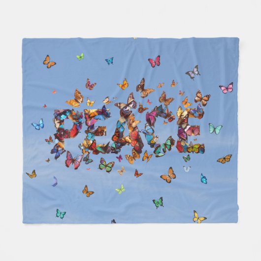 Couverture Polaire PEACE Blue Sky Butterflies | Motivational Hope Joy (Devant (Horizontal))