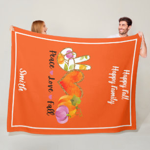 Couverture Polaire Peace Love Automne Texte et couleur personnalisés