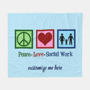Couverture Polaire Peace Love Social Work Custom Blue Social Worker