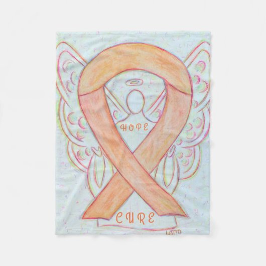 Couverture Polaire Peach Awareness Ruban Angel Hope et Cure Blanche (Devant)
