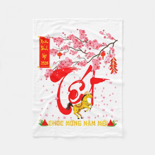 Couverture Polaire Peach Blossom Vietnamese Lunar New Year Horse 2026 (Devant)