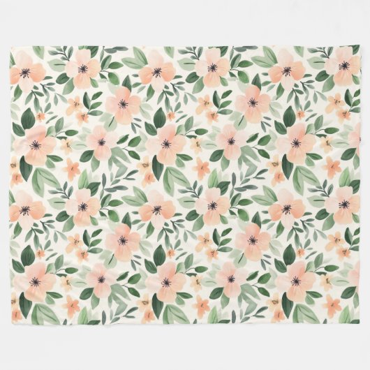 Couverture Polaire Peach Mint Flowers   (Devant (Horizontal))