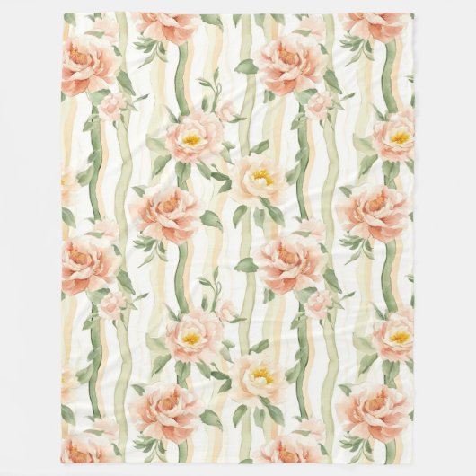Couverture Polaire Peach Mint Roses Floral Stripes Birthday (Devant)