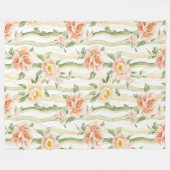 Couverture Polaire Peach Mint Roses Floral Stripes Birthday (Devant (Horizontal))