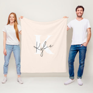 Couverture Polaire Peach Pale Moderne Nom Personnalisé Monogramme -