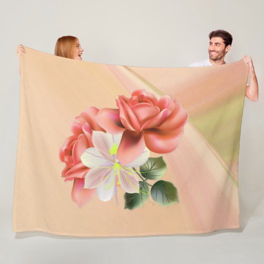 Couverture Polaire Peach Peonies et Ghost Orchid (En situation)