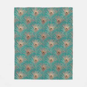 Couverture Polaire Peacock motif parties scintillant or turquoise élé