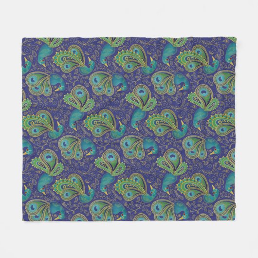 Couverture Polaire Peacock Paisley Pattern Blue (Devant (Horizontal))