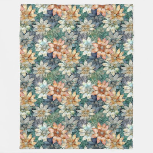 Couverture Polaire Pêche blanc bleu vert Floral (Devant)