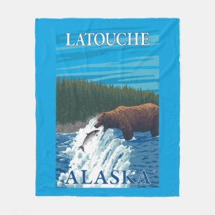 Couverture Polaire Pêche d'ours en rivière - Latouche, Alaska