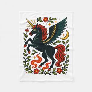 Couverture Polaire Pégase Licorne Art Populaire Floral Céleste Lainag