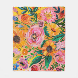 Couverture Polaire Peinture à l'huile florale colorée