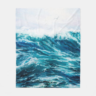 Couverture Polaire peinture à l'huile montrant les vagues de l'océan