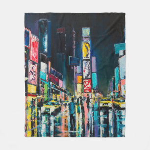 Couverture Polaire Peinture à l'huile "New York", vue nocturne de New
