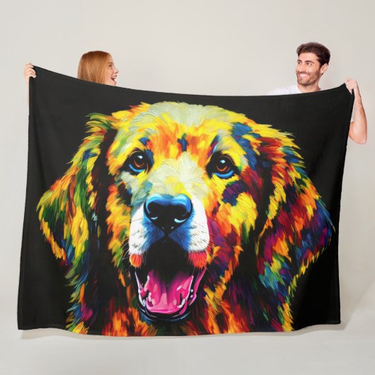 Couverture Polaire Peinture Abstraite de Golden Retriever (En situation)