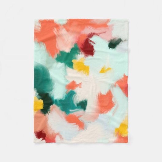 Couverture Polaire Peinture abstraite moderne turquoise, jaune, vert  (Devant)