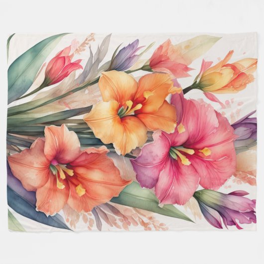 Couverture Polaire Peinture aquarelle de Gladiolas (Devant (Horizontal))