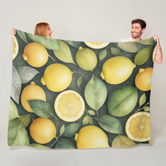 Couverture Polaire Peinture aquarelle des citrons (En situation)