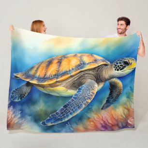 Couverture Polaire Peinture aquarelle Tortue de mer