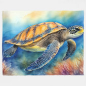 Couverture Polaire Peinture aquarelle Tortue de mer (Devant (Horizontal))