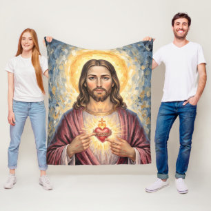 Couverture Polaire Peinture artistique impasto Cœur Sacré de Jésus