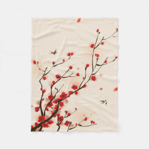 Couverture Polaire Peinture asiatique de style, fleur de prune au