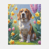 Couverture Polaire Peinture beagle Fleurs de printemps de chien (Devant)