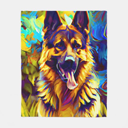 Couverture Polaire Peinture berger allemande tons or (Devant)