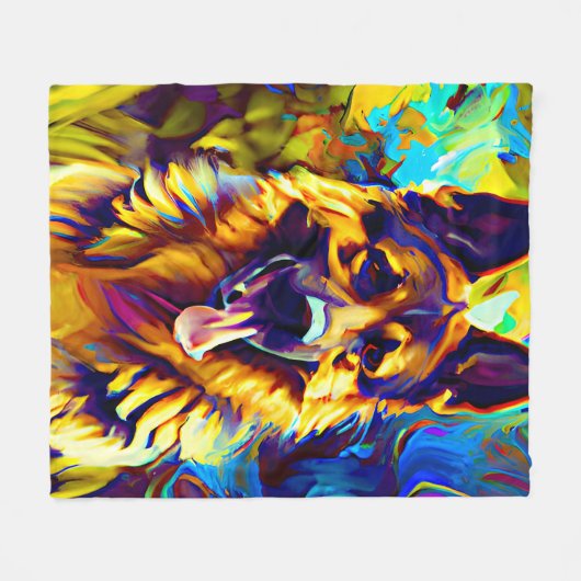 Couverture Polaire Peinture berger allemande tons or (Devant (Horizontal))