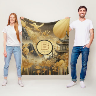 Couverture Polaire Peinture chinoise Faux Golden Dripping Monogramme