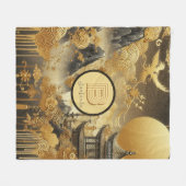 Couverture Polaire Peinture chinoise Faux Golden Dripping Monogramme (Devant (Horizontal))