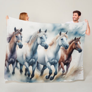 Couverture Polaire Peinture d'aquarelle Chevaux sauvages