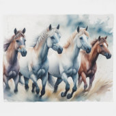 Couverture Polaire Peinture d'aquarelle Chevaux sauvages (Devant (Horizontal))