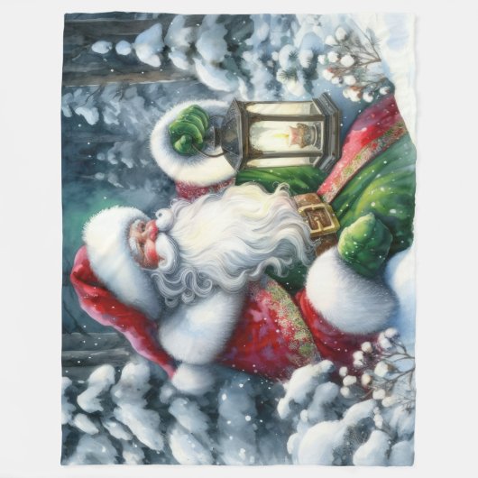 Couverture Polaire Peinture d'aquarelle Santa Claus dans la forêt de (Devant)