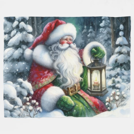 Couverture Polaire Peinture d'aquarelle Santa Claus dans la forêt de (Devant (Horizontal))