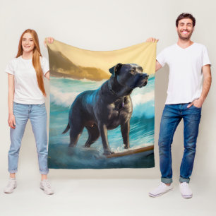 Couverture Polaire Peinture de Cane Corso faisant du surf sur la plag