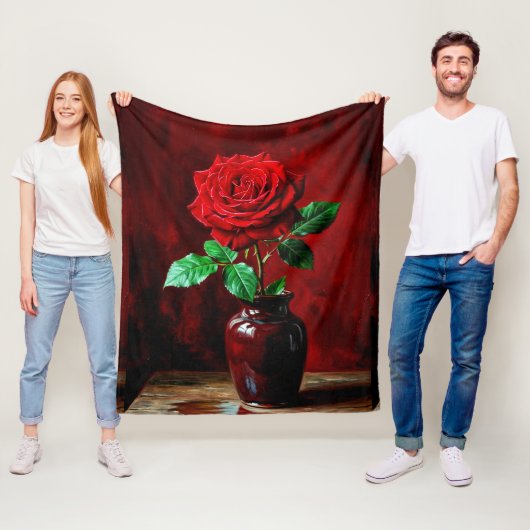 Couverture Polaire Peinture de fleur de rose rouge (En situation)