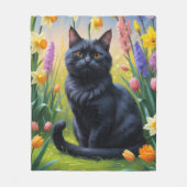 Couverture Polaire Peinture de fleurs de printemps de chats noirs (Devant)