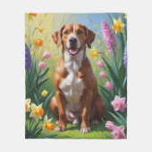Couverture Polaire Peinture de fleurs de printemps de chien Rhodesian (Devant)