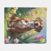 Couverture Polaire Peinture de fleurs de printemps de chien Rhodesian (Devant (Horizontal))