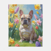 Couverture Polaire Peinture de fleurs printanières de Bouledogue Fran (Devant)
