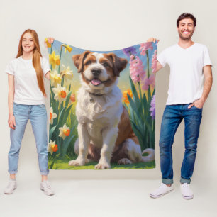 Couverture Polaire Peinture de fleurs printanières de chien Bouviers