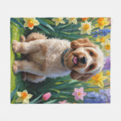 Couverture Polaire Peinture de fleurs printanières de chien Cockapoo (Devant (Horizontal))