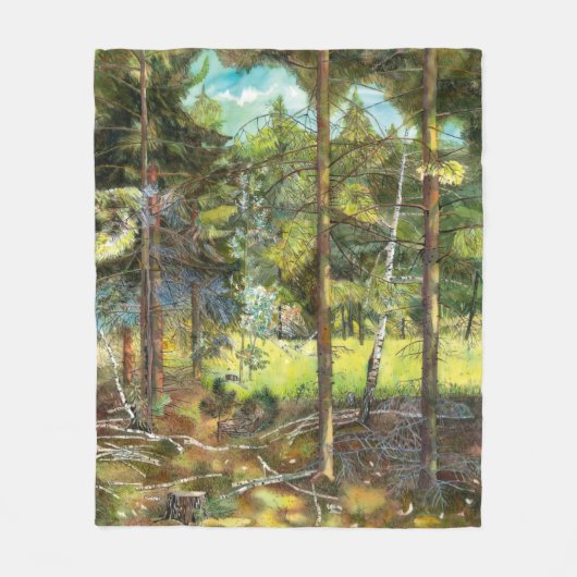 Couverture Polaire Peinture de la forêt de pin aquarelle (Devant)