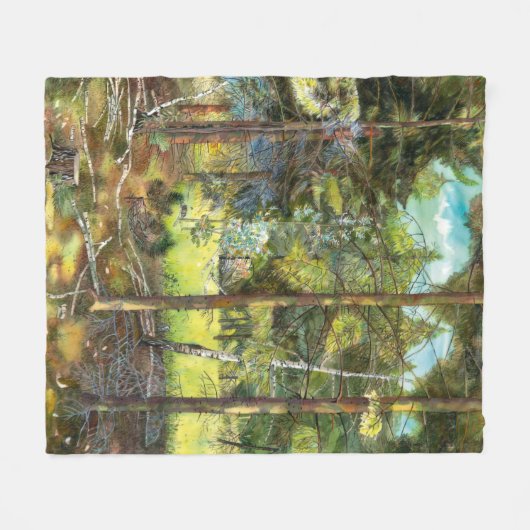 Couverture Polaire Peinture de la forêt de pin aquarelle (Devant (Horizontal))