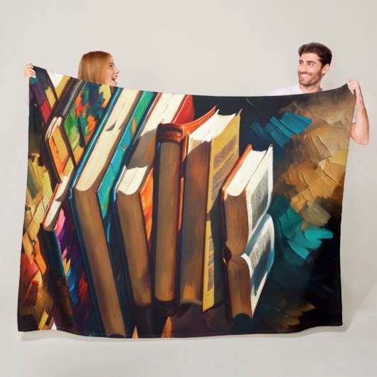 Couverture Polaire Peinture de la pile de livres anciens Lecture conf (En situation)